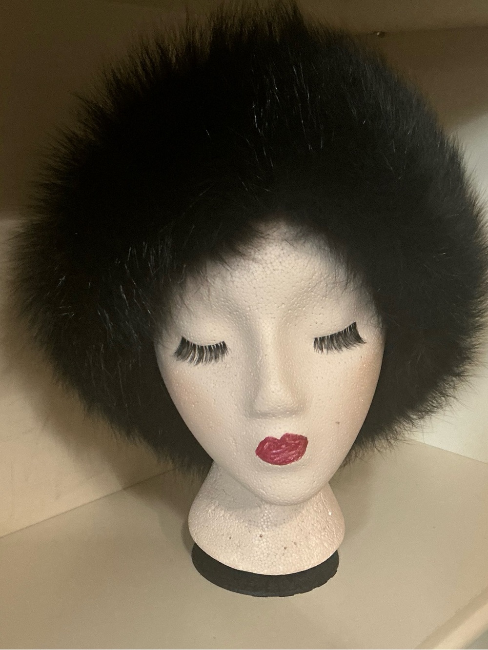 Black Fox Fur Headband for Women - Cozy Winter Hair Accessory